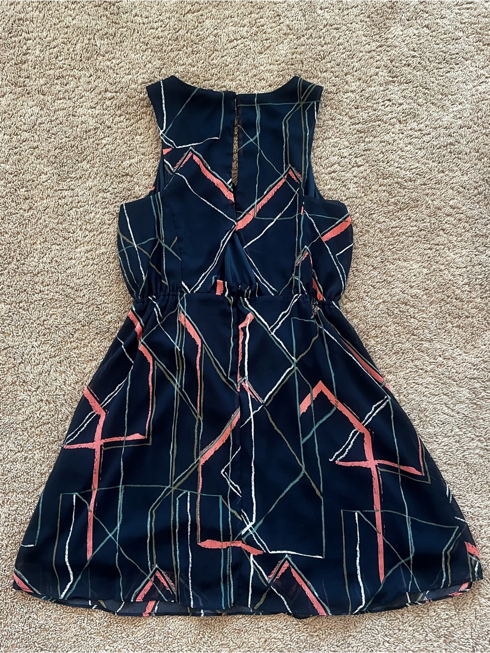Banana Republic Navy Mini Dress with Coral and Cream Geometric Lines - Picture 1 of 4